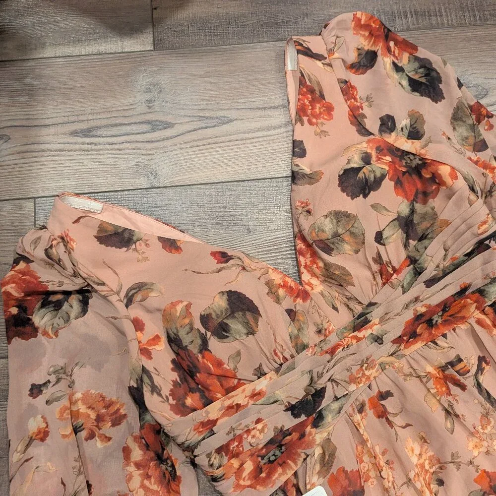 NWT Azazie Stevie Midi Dress Mauve Floral Elegant Fairycore Sheer Chiffon 12 - Picture 7 of 13